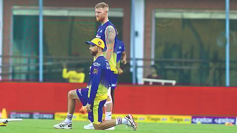 Devon Conway and Ben Stokes
at training