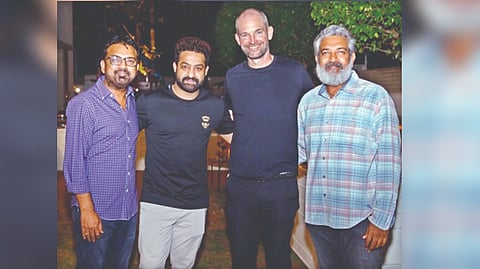 Koratala Siva, Jr NTR, James Farrell and SS Rajamouli at the dinner party