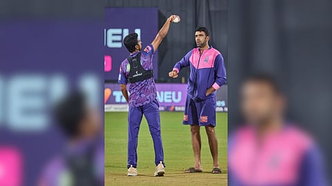 Ravichandran Ashwin at a Rajasthan Royals training session