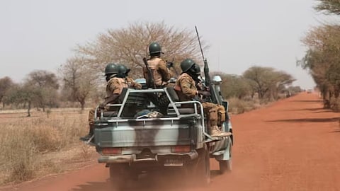 Soldiers from Burkina Faso in the Sahel area in March