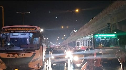 SETC bus was out of control rammed six bikes on the National Highway near Tambaram on Sunday.