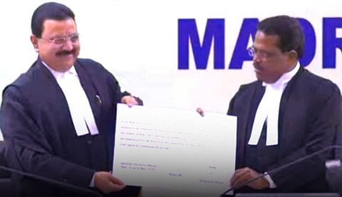Acting Chief Justice T Raja administered the oath of office to Justice Devaraju Nagarjun