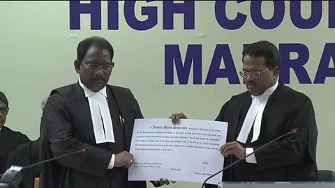Madras High Court acting Chief Justice T Raja on Monday administered the oath of office to Justice Battu Devanand