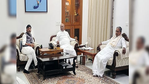 DK Shivakumar, Congress president Mallikarjun Kharge, Siddaramaiah