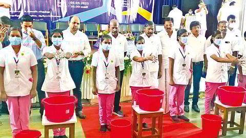 Health Minister Ma Subramanian at an event organised to mark the Global Handwashing day in Erode on Friday