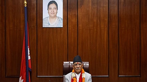 Nepal Prime Minister Pushpa Kamal Dahal in his office in Kathmandu, Nepal.
