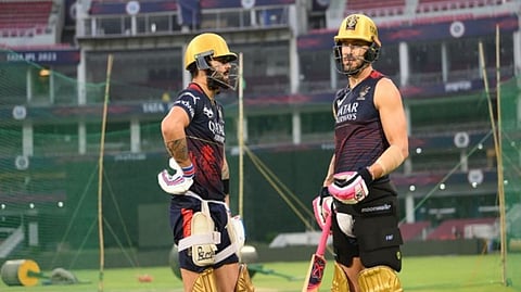 Virat Kohli with Royal Challengers Bangalore captain Faf du Plessis during net session.