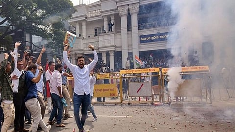 Visual of Congress workers celebrating in Karnataka
