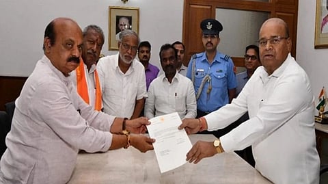 Karnataka Chief Minister Basavaraj Bommai tendering his resignation to Governor Thawar Chand Gehlot