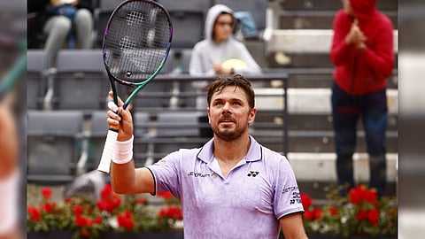 Switzerland's Stanislas Wawrinka celebrates winning his round of 128 match against Belarus' Ilya Ivashka
