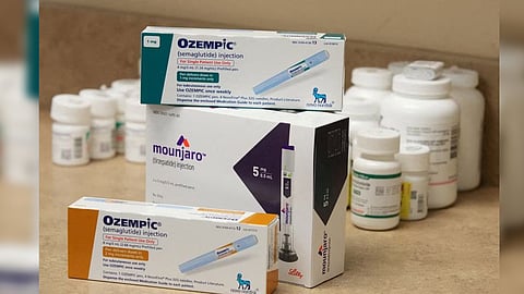 Boxes of Ozempic and Mounjaro, semaglutide and tirzepatide injection drugs used for treating type 2 diabetes and made by Novo Nordisk and Eli Lilly, is seen at a Rock Canyon Pharmacy in Provo, Utah