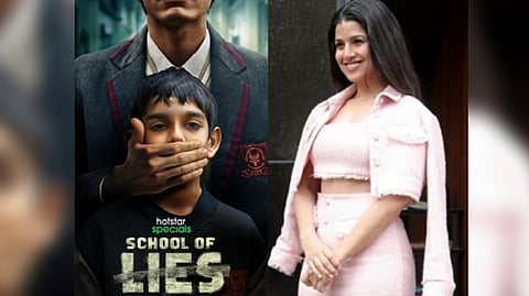 (L) School of Lies poster; Nimrat Kaur(R)