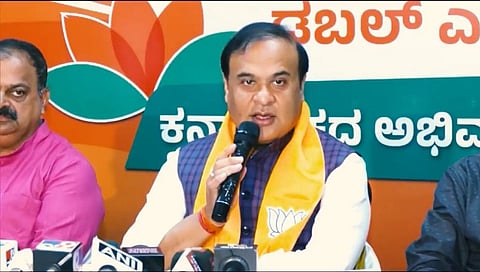 Assam CM Himanta Biswa Sarma addressing a press conference in Mangaluru.