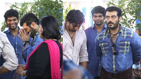 Vignesh Shivan with Ajith Kumar on the sets of Yennai Arindhaal.