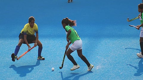 Players in action during Hockey India Sub-Junior Women National Championship 2023.
