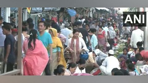 People throng the Tuesday market during curfew relaxation in Imphal Valley