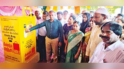 Collector inaugurates ATM to dispense cloth bags in Vaniyambadi