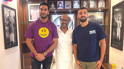 Venkatesh Iyer, Rajinikanth and Varun Chakravarthy at the actor?s house