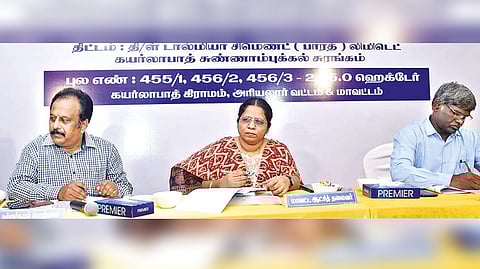 Collector J Anne Mary Swarna presiding the public hearing at Kallankurichi, Ariyalur on Tuesday
