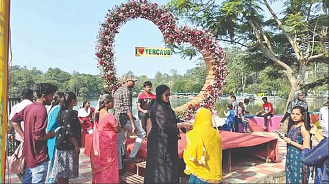Visitors at the selfie spot in Yercaud