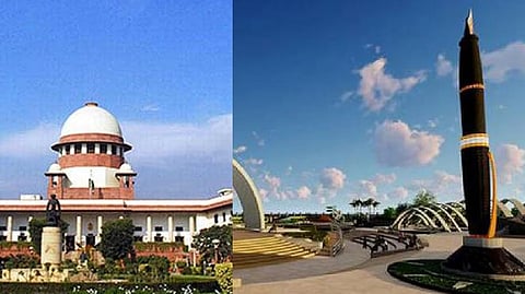 (L) Supreme Court; The 'pen' monument (R)