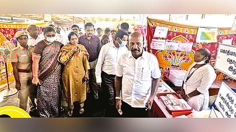 Health Minister Ma Subramanian at a medical camp in Perumbakkam on Saturday