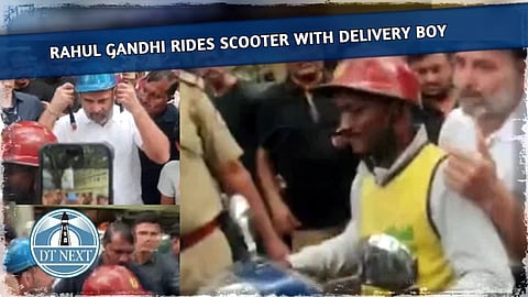 Rahul Gandhi rides scooter with delivery boy