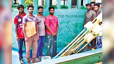 The detained Tamil Nadu fishermen at Kavaratti