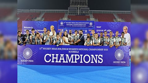 Winning team of Hockey Haryana at Birsa Munda Hockey Stadium in Odisha