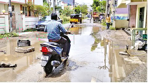 One of the shoddy roads in Senthil Nagar in Perungudi