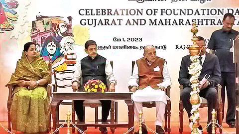 Governor RN Ravi at the celebration of foundation day of Gujarat and Maharashtra states in Raj Bhavan on Monday