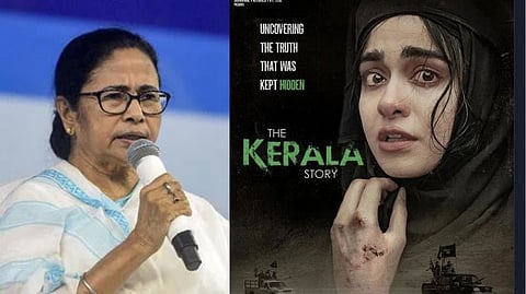 West Bengal CM Mamata Banerjee (left); Poster of 'The Kerala Story'