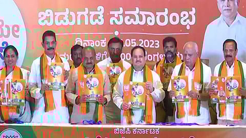 BJP national president JP Nadda releases the party's vision manifesto for Karnataka elections in Bengaluru.