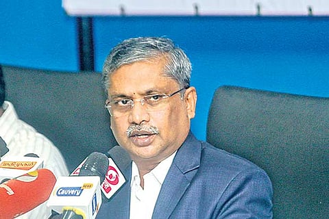 P Raveendran, Chairman, Chennai Port, during the press meet on Saturday