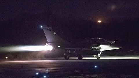 Plane preparing to take off as part of joint airstrike British and French militaries in Syria