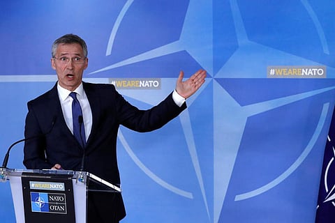 NATO Secretary-General Jens Stoltenberg addresses a news conference