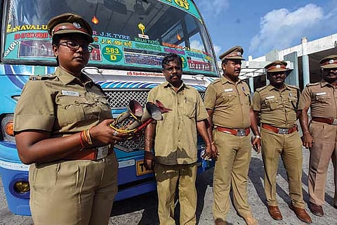 Kancheepuram RTO officials seize air horns from buses  at Tambaram