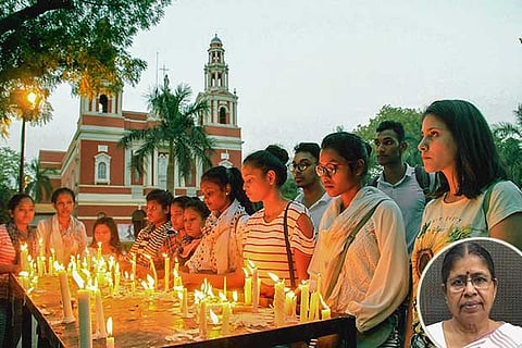 A candlelight vigil to protest the Kathua and Unnao rape cases; (inset) Sudha Ramalingam