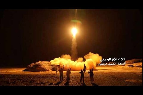 File handout photo of missiles being fired by Houthi forces.(Reuters)