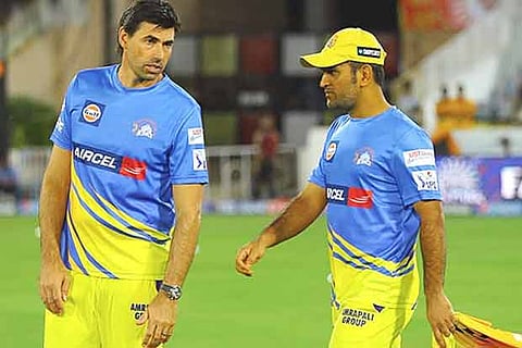 CSK coach Stephen Fleming (left) and captain MS Dhoni