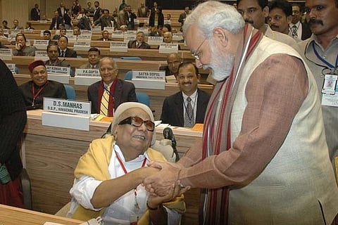 File photo of PM Modi with DMK chief M Karunanidhi