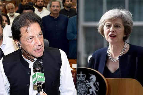 Prime minister of Pakistan Imran Khan (L); British Prime Minister Theresa May (R)