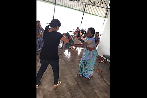 A self-defence workshop in progress