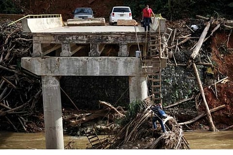 A partially destroyed bridge, after Hurricane Maria hit in September, in Utuado, Puerto Rico