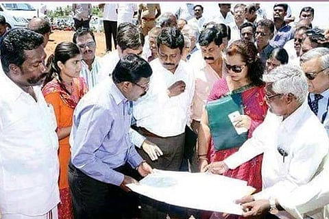 File photo of members of a Central team inspecting the site identified for AIIMS at Thoppur in Madurai