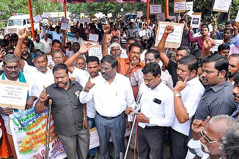 Residents of 26 villages around Neyveli stage protest in Chennai on Friday