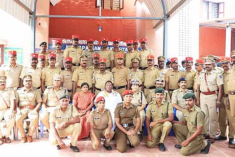 CM V Narayanasamy along with DGP Sundari Nanda during a visit to Nettapakkam station in Puducherry
