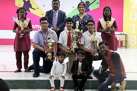 The students who won the National quiz event at Sathyabama Institute of Science and Technology