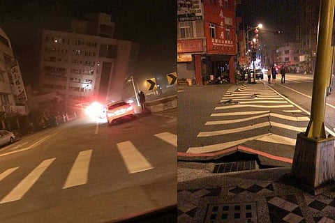 A photo posted to social media of collapsed buildings and damaged roads in Taiwan (Credit: Twitter)