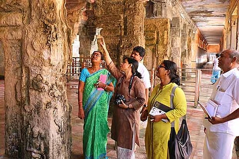 An expert team from IIT-Madras inspects the Ramanathaswamy temple in Rameswaram, on Thursday